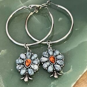 Silver and Turquoise Floral Drop Earrings